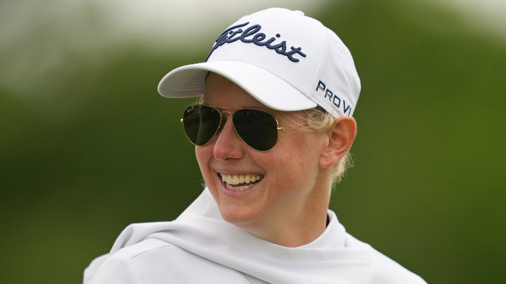Riley Smyth of the United States reacts on the ninth green during the first round of the Meijer LPGA Classic For Simply Give 2026 at Blythefield Country Club on June 18, 2026 in Belmont, Michigan.