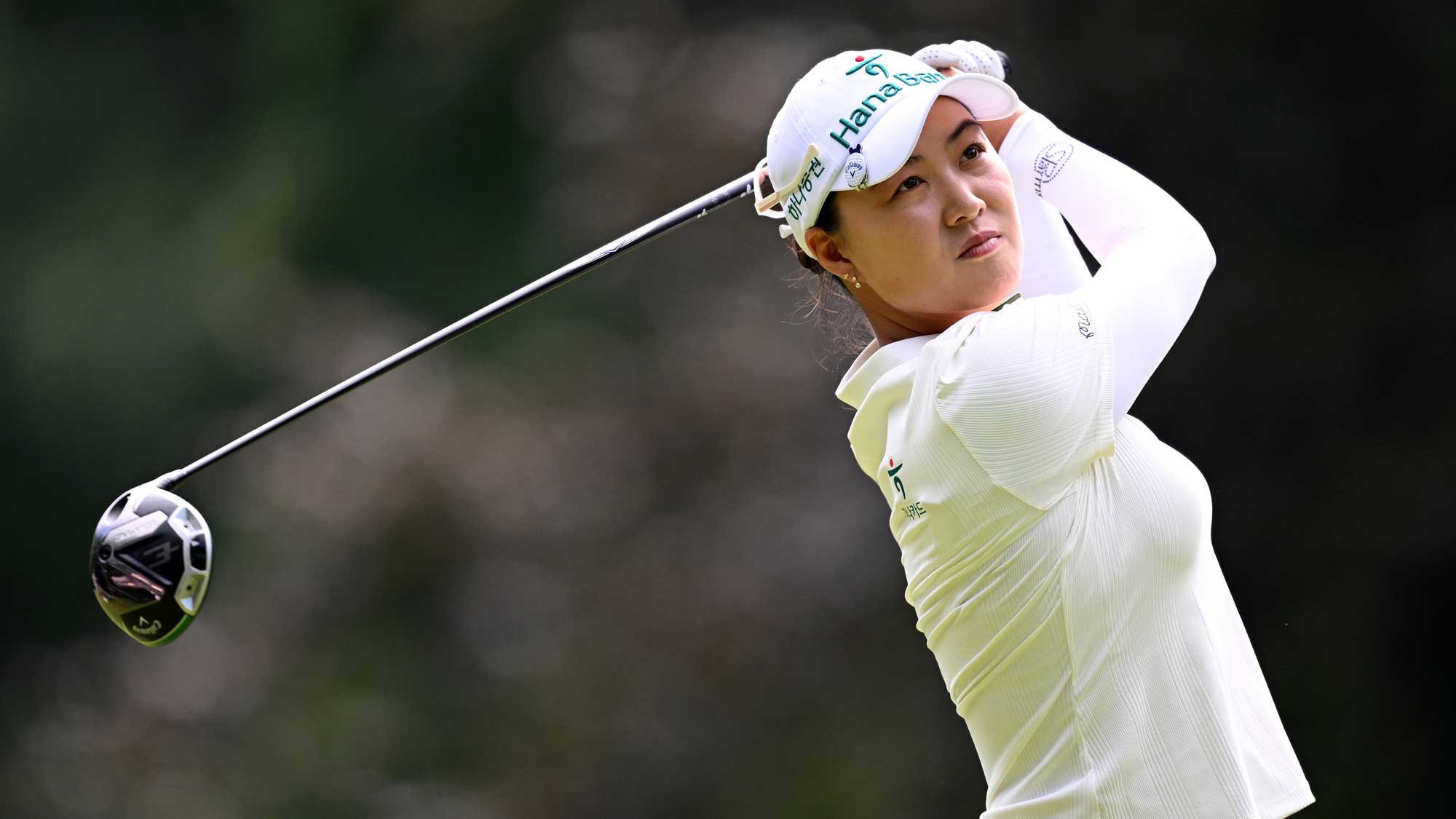 Minjee Lee of Australia tees off on the fourth hole during the final round of The Amundi Evian Championship 2025 at Evian Resort Golf Club on July 13, 2025 in Evian-les-Bains, France. 